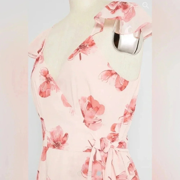 Hutch Sweet Hints and Soft Whispers Pink Floral Midi Wrap Dress Size Medium - Picture 4 of 7